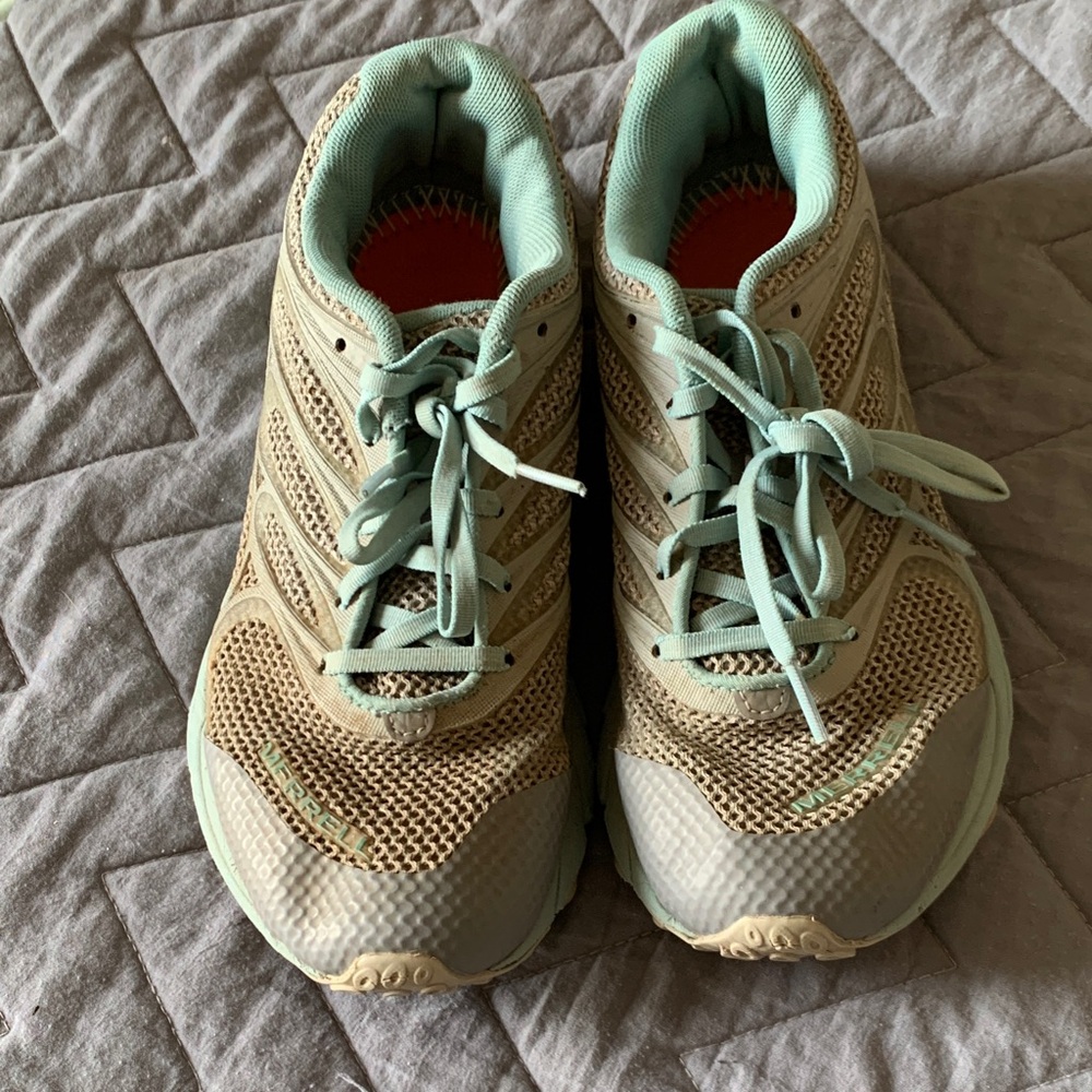 Merrell Mint Green and Beige Hiking Sneakers